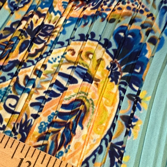 Midnight Velvet Teal Paisley Cold-Shoulder Pleated Blouse - Picture 16 of 16